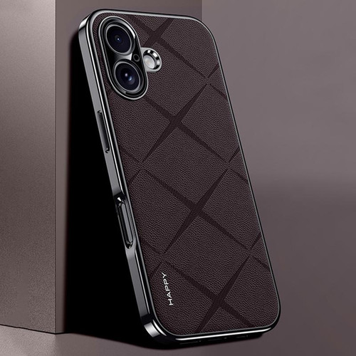 iPhone 17 Plain Leather PC Phone Case - Brown