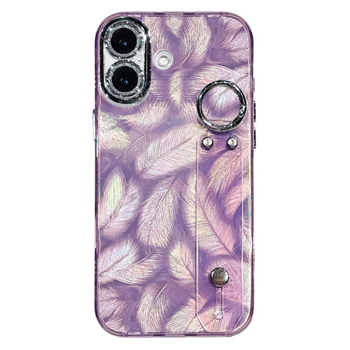 iPhone 17 Plating Feather Texture Wristband Holder TPU Phone Case with Lens Film - Purple