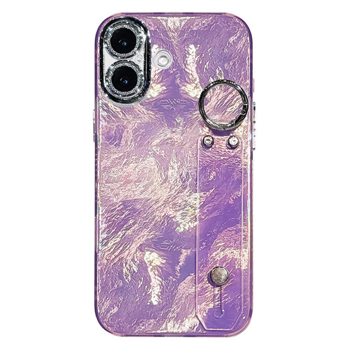 iPhone 17 Plating Foil-like Metallic Texture Wristband Holder TPU Phone Case with Lens Film - Purple