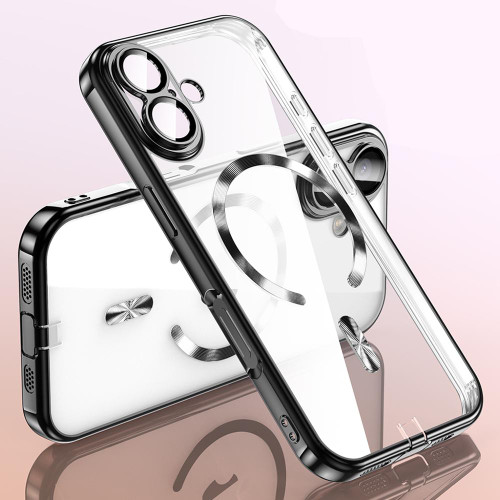 iPhone 17 Plating Paint TPU MagSafe Phone Case with Dust Plug & Lens Film - Black
