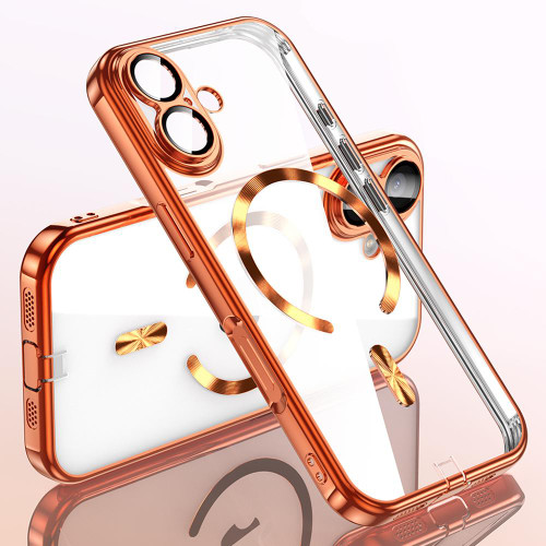 iPhone 17 Plating Paint TPU MagSafe Phone Case with Dust Plug & Lens Film - Orange