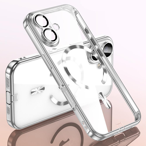 iPhone 17 Plating Paint TPU MagSafe Phone Case with Dust Plug & Lens Film - Silver