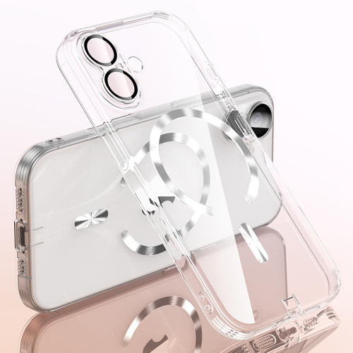 iPhone 17 Plating Paint TPU MagSafe Phone Case with Dust Plug & Lens Film - Transparent