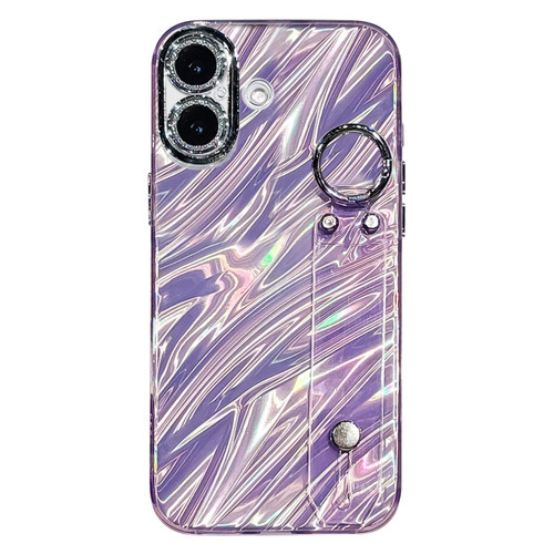 iPhone 17 Plating Ripples Texture Wristband Holder TPU Phone Case with Lens Film - Purple
