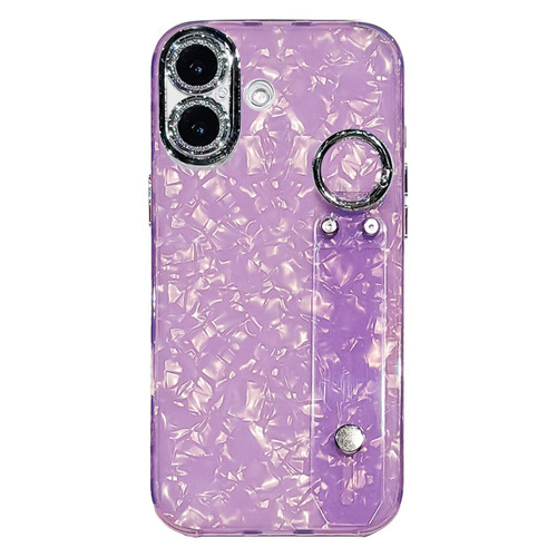 iPhone 17 Plating Shell Texture Wristband Holder TPU Phone Case with Lens Film - Purple