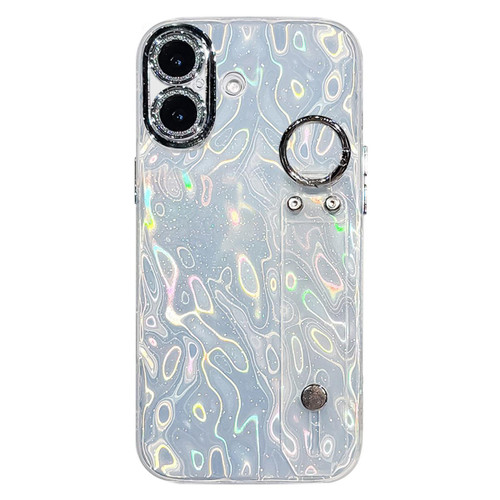iPhone 17 Plating Wrinkled Texture Wristband Holder TPU Phone Case with Lens Film - Silver