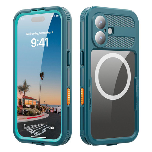 iPhone 17 RedPepper IP68 Waterproof Triple-proof MagSafe Phone Case - Lake Blue + Grass Blue