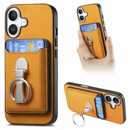 iPhone 17 Retro Folding Ring Holder Card Bag MagSafe Phone Case - Yellow
