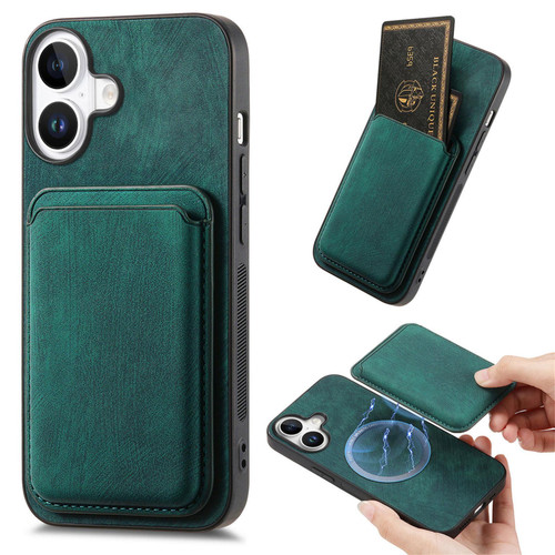 iPhone 17 Retro Leather Card Bag Magnetic Phone Case - Green