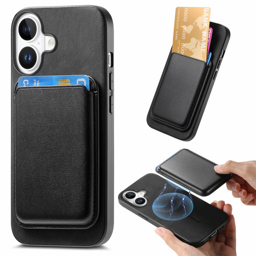 iPhone 17 Retro Magsafe Card Bag PU Back Cover Phone Case - Black