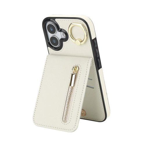 iPhone 17 Retro Ring and Zipper RFID Card Slot Phone Case - White