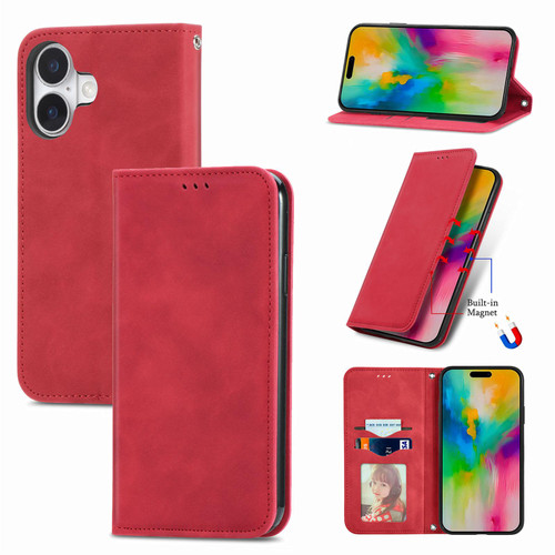 iPhone 17 Retro Skin Feel Magnetic Flip Leather Phone Case - Red