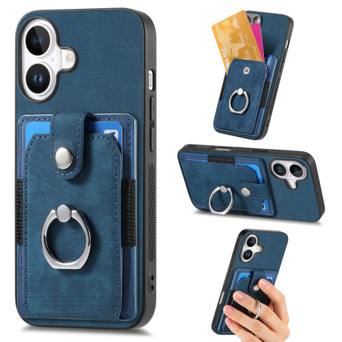 iPhone 17 Retro Skin-feel Ring Card Wallet Phone Case - Blue