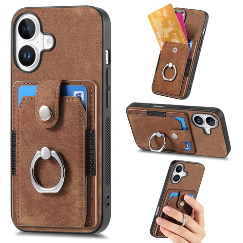 iPhone 17 Retro Skin-feel Ring Card Wallet Phone Case - Brown