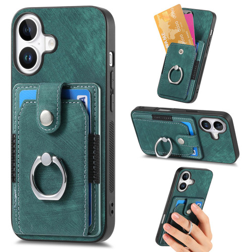 iPhone 17 Retro Skin-feel Ring Card Wallet Phone Case - Green