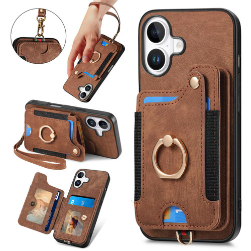 iPhone 17 Retro Skin-feel Ring Multi-card Wallet Phone Case - Brown