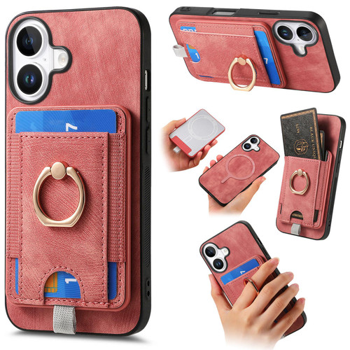 iPhone 17 Retro Splitable Magnetic Card Bag Leather Phone Case - Pink