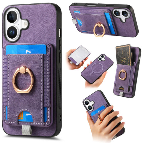 iPhone 17 Retro Splitable Magnetic Card Bag Leather Phone Case - Purple