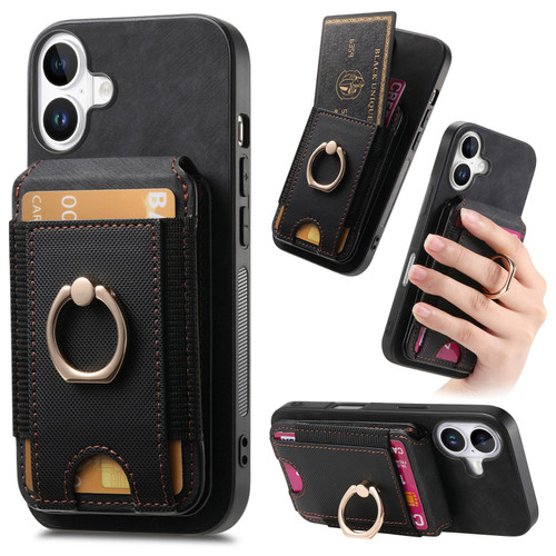 iPhone 17 Retro Splitable Magnetic Stand Card Bag Leather Phone Case - Black