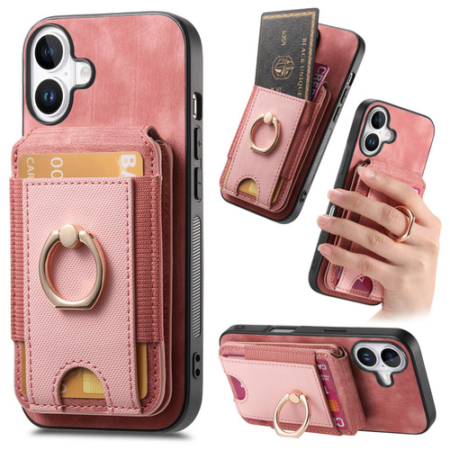 iPhone 17 Retro Splitable Magnetic Stand Card Bag Leather Phone Case - Pink