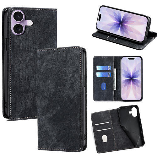 iPhone 17 RFID Anti-theft Brush Magnetic Leather Phone Case - Black