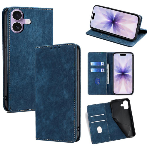 iPhone 17 RFID Anti-theft Brush Magnetic Leather Phone Case - Blue