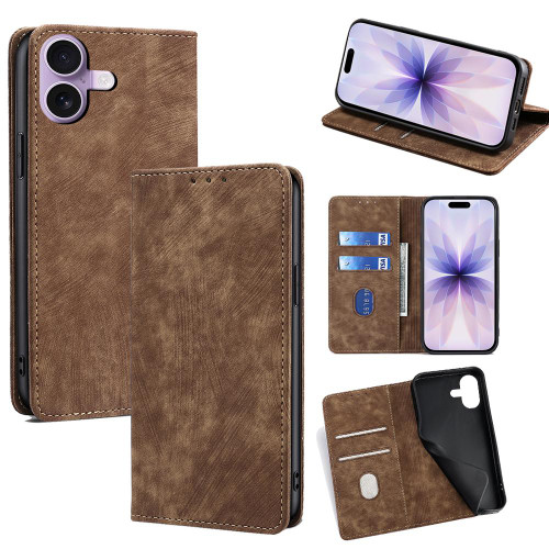 iPhone 17 RFID Anti-theft Brush Magnetic Leather Phone Case - Brown