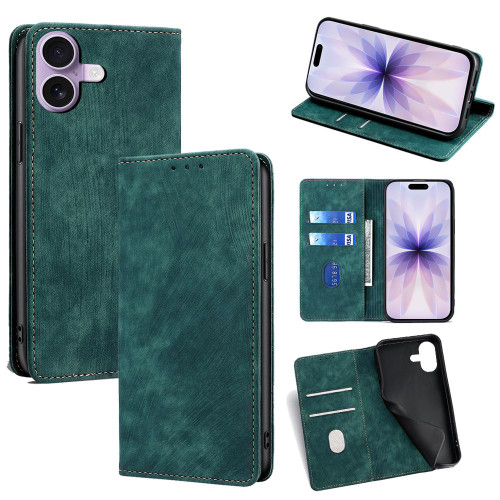 iPhone 17 RFID Anti-theft Brush Magnetic Leather Phone Case - Green