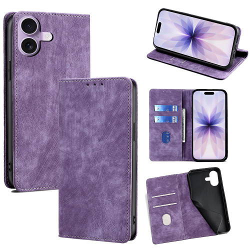 iPhone 17 RFID Anti-theft Brush Magnetic Leather Phone Case - Purple