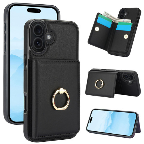 iPhone 17 RFID Anti-theft Card Ring Holder Phone Case - Black