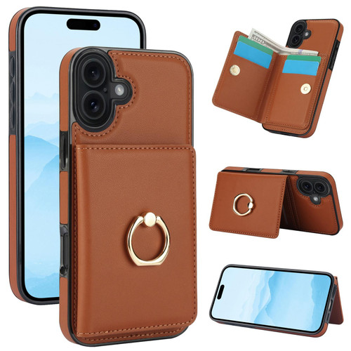 iPhone 17 RFID Anti-theft Card Ring Holder Phone Case - Brown