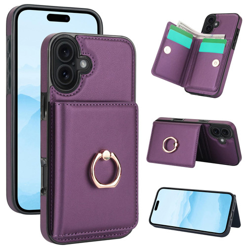 iPhone 17 RFID Anti-theft Card Ring Holder Phone Case - Dark Purple