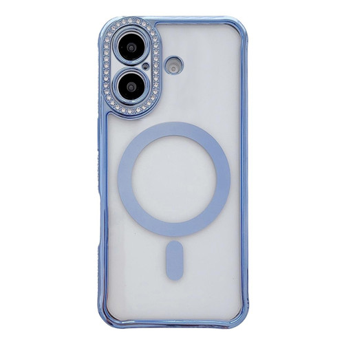 iPhone 17 Rhinestone Clear Acrylic Electroplated Magnetic Phone Case - Blue