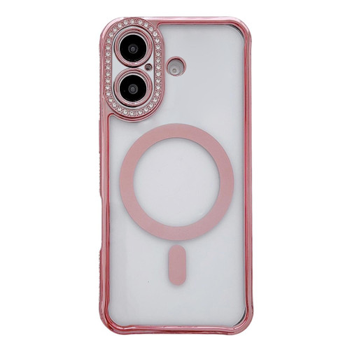 iPhone 17 Rhinestone Clear Acrylic Electroplated Magnetic Phone Case - Pink