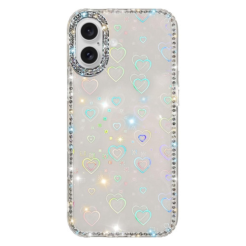 iPhone 17 Rhinestone Dual-side IMD PC Hybrid TPU Phone Case - Heart Transparent