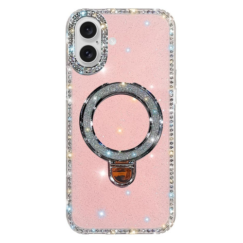 iPhone 17 Rhinestone Glitter Kickstand Dual-side IMD Phone Case - Glitter Light Pink