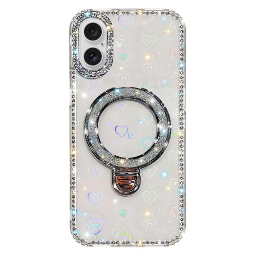 iPhone 17 Rhinestone Glitter Kickstand Dual-side IMD Phone Case - Heart Transparent