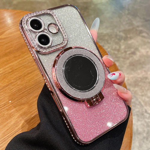 iPhone 17 Rhinestone Mirror Glitter MagSafe TPU Phone Case - Sakura Pink
