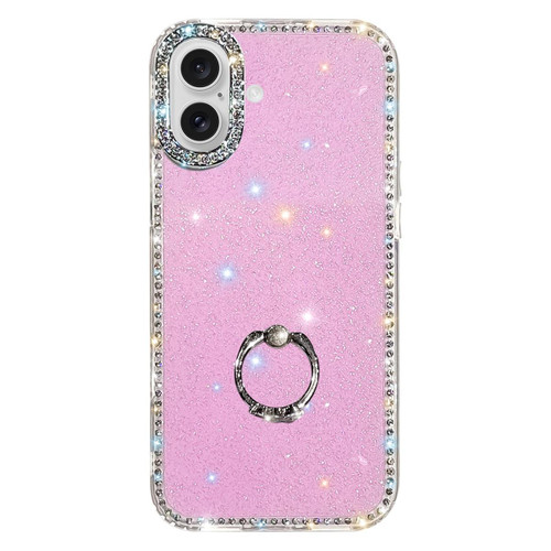 iPhone 17 Rhinestone Ring Holder Dual-side IMD PC Hybrid TPU Phone Case - Glitter Light Purple