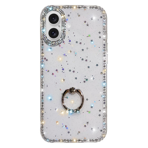 iPhone 17 Rhinestone Ring Holder Dual-side IMD PC Hybrid TPU Phone Case - Glitter Stars