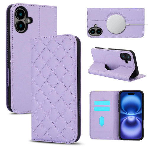 iPhone 17 Rhombic MagSafe RFID Anti-Theft Wallet Leather Phone Case - Purple