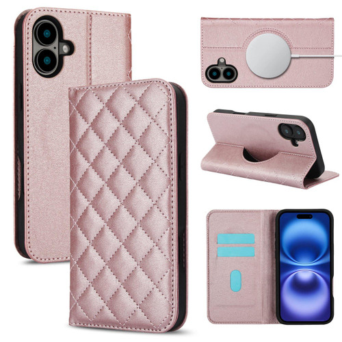 iPhone 17 Rhombic MagSafe RFID Anti-Theft Wallet Leather Phone Case - Rose Gold