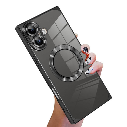 iPhone 17 Right Angle Square Electroplated CD Pattern TPU MagSafe Phone Case - Black