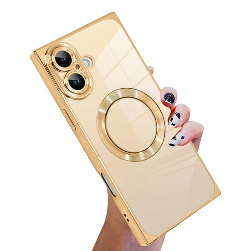iPhone 17 Right Angle Square Electroplated CD Pattern TPU MagSafe Phone Case - Gold