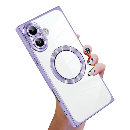 iPhone 17 Right Angle Square Electroplated CD Pattern TPU MagSafe Phone Case - Light Purple