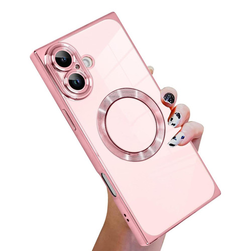 iPhone 17 Right Angle Square Electroplated CD Pattern TPU MagSafe Phone Case - Pink