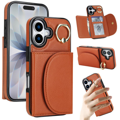 iPhone 17 Ring Holder Card Bag Skin Feel Phone Case - Brown