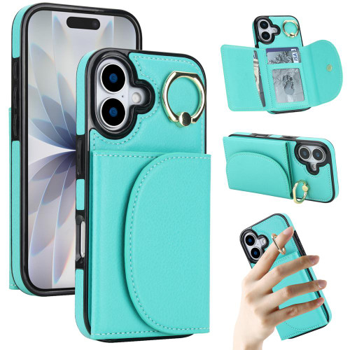iPhone 17 Ring Holder Card Bag Skin Feel Phone Case - Green