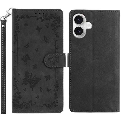 iPhone 17 Secret Garden Butterfly Pattern Leather Phone Case - Black