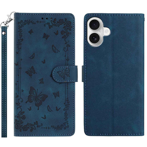 iPhone 17 Secret Garden Butterfly Pattern Leather Phone Case - Dark Blue